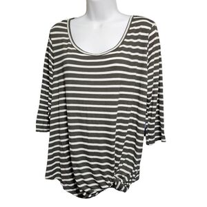 Late August White and Dark Green Striped T-shirt with Knotted Hem